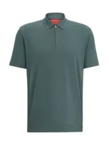 Hugo Cotton-blend Polo Shirt With Zip Placket In Dark Green