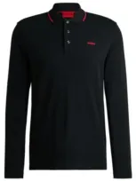 Hugo Cotton-piqu Polo Shirt With Stripes And Logo In Black