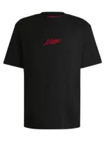 Hugo Cotton-jersey Relaxed-fit T-shirt With Logo Prints In Black 001