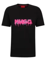 Hugo Cotton-jersey T-shirt With Double Logo In Black