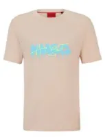 Hugo Cotton-jersey T-shirt With Double Logo In Light Pink