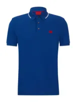 Hugo Cotton-piqu Slim-fit Polo Shirt With Logo Label In Blue