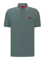 Hugo Cotton-piqu Slim-fit Polo Shirt With Logo Label In Dark Green