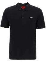 Hugo Cotton-piqu Polo Shirt With Logo Print In Black