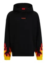 Hugo Cotton-terry Hoodie With Puffed Flame Logo In Black