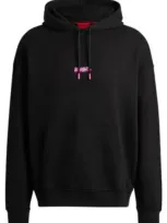 Hugo Cotton-terry Oversize-fit Hoodie With Seasonal Logos In Black