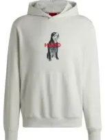 Hugo Cotton-terry Regular-fit Hoodie With Animal Graphics In White