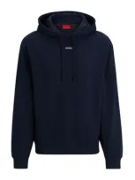 Hugo Relaxed-fit Cotton Hoodie With Contrast Logo In Dark Blue