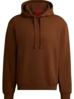 Hugo Cotton-terry Relaxed-fit Hoodie With Logo Print In Brown