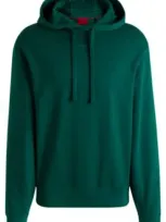 Hugo Cotton-terry Relaxed-fit Hoodie With Logo Print In Dark Green