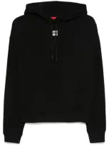 Hugo Cotton-terry Hoodie With Stacked Logo And Kangaroo Pocket In Black