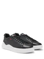 Hugo Blake Tenn Mens Leather Trainers With Branded Quarter Nos In Black 001