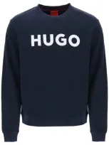 Hugo Dem Large Logo Mens Crew Neck Sweatshirt In Dark Blue 405