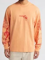 Hugo Dequaliom Graphic Long Sleeve T-shirt In Medium Orange