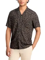 Hugo Ellino Logo Print Relaxed Fit Button Down Camp Shirt In Black