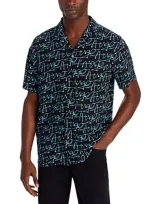 Hugo Ellino Logo Print Relaxed Fit Button Down Camp Shirt In Turquoise/aqua