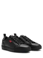 Hugo Faux-leather Trainers With Red Logo Flag In Black