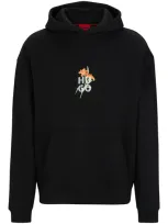 Hugo Floral-print Hoodie In Black