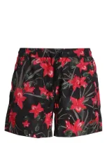 Hugo Fully Lined Swim Shorts With Seasonal Print In Black