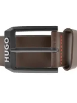 Hugo Leather Belt With Matte-black Logo-trim Buckle In Brown