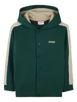 Hugo Kids' Hooded Fleece Cardigan In Green