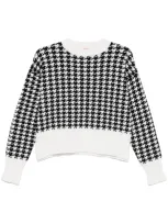 Hugo Cotton-blend Oversized-fit Sweater With Houndstooth Motif In Black