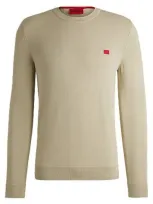 Hugo Knitted Cotton Sweater With Red Logo Label In Neutral