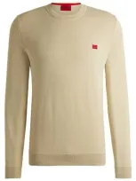 Hugo Knitted Cotton Sweater With Red Logo Label In Neutral