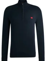 Hugo Knitted-cotton Zip-neck Sweater With Logo Label In Black