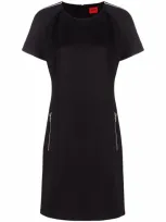 Hugo Knitted Logo-trim Shift Dress In Black