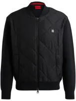 Hugo Mixed-material Jacket With Stacked-logo Trim In Black