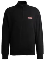 Hugo Logo-print Zip-neck Sweatshirt In Cotton Terry In Black