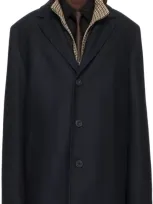 Hugo Navy & Black Layered Coat In 405-dark Blue