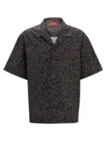 Hugo Oversize-fit Shirt In Seasonal-print Cotton Poplin In Black