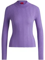 Hugo Slim-fit Sweater With Irregular Ribbed Structure In Purple