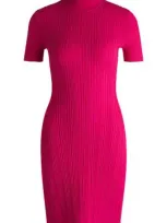 Hugo Slim-fit Dress In Irregular-rib Crepe In Pink