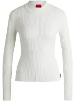 Hugo Slim-fit Sweater With Irregular Ribbed Structure In White