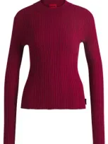 Hugo Slim-fit Sweater With Irregular Ribbed Structure In Red