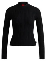 Hugo Slim-fit Sweater With Irregular Ribbed Structure In Black