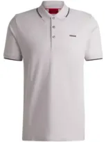 Hugo Stretch-cotton Slim-fit Polo Shirt With Printed Logo In Light Purple