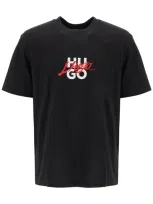 Hugo Black Cotton T-shirt In 001-black