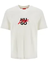 Hugo Cotton-jersey Relaxed-fit T-shirt With Double Logo In Natural