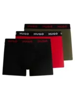 Hugo Three-pack Of Stretch-cotton Trunks With Logo Waistbands In Patterned