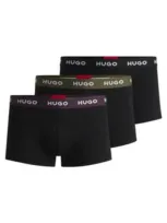 Hugo Three-pack Of Stretch-cotton Trunks With Logo Waistbands In Patterned