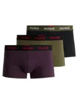 Hugo Three-pack Of Stretch-cotton Trunks With Logo Waistbands In Patterned