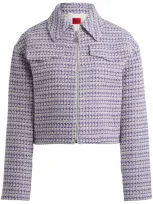 Hugo Relaxed-fit Cropped Jacket In A Patterned Cotton Blend In Neutrals