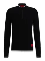 Hugo Zip-neck Sweater With Red Logo Label In Black 001