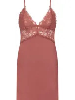 Hunkemoller Hunkemöller Ali Lace Trim Satin Chemise In Dusty Cedar