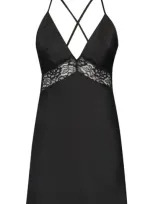 Hunkemoller Hunkemöller Nina Lace Trim Satin Chemise In Black