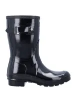 Hunter Original Short Gloss Ladies Wellingtons In Black